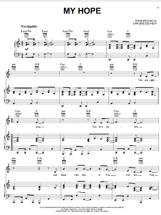 Darlene Zschech My Hope Sheet Music Notes & Chords for Piano, Vocal & Guitar (Right-Hand Melody) - Download or Print PDF