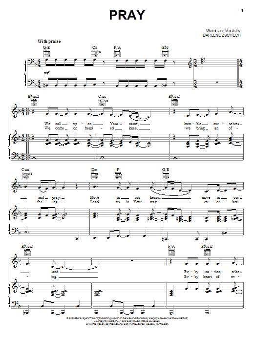Darlene Zschech Pray Sheet Music Notes & Chords for Piano, Vocal & Guitar (Right-Hand Melody) - Download or Print PDF