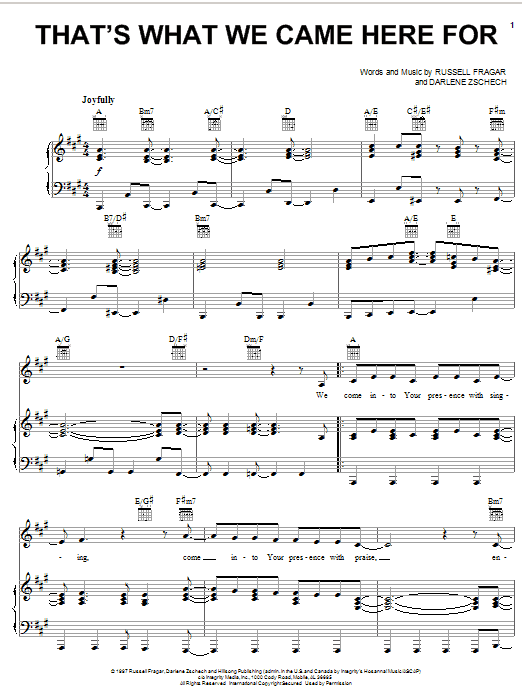 Darlene Zschech That's What We Came Here For Sheet Music Notes & Chords for Piano, Vocal & Guitar (Right-Hand Melody) - Download or Print PDF