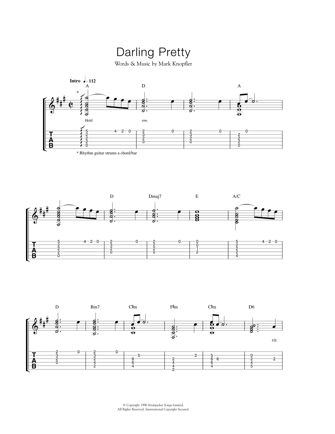 Preview Mark Knopfler Darling Pretty Rock sheet music, notes and chords for Guitar Tab, SKU: 449621 sheet music, piano notes, chords, guitar tabs, score, transpose, transcribe, how to play, guide, download, learn, tutorial, progression, song, artist, awards, billboard, mtv, vh1, tour, single, album, release