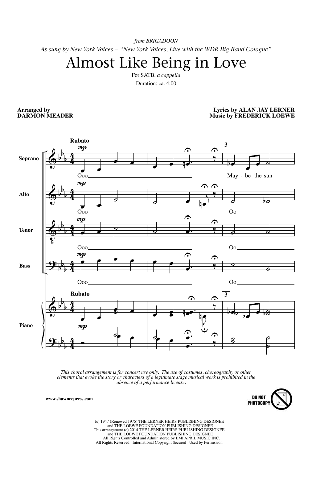 Darmon Meader Almost Like Being In Love Sheet Music Notes & Chords for SATB - Download or Print PDF