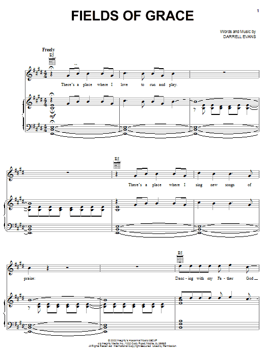 Darrell Evans Fields Of Grace Sheet Music Notes & Chords for Piano, Vocal & Guitar (Right-Hand Melody) - Download or Print PDF