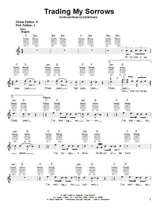 Darrell Evans Trading My Sorrows Sheet Music Notes & Chords for Melody Line, Lyrics & Chords - Download or Print PDF