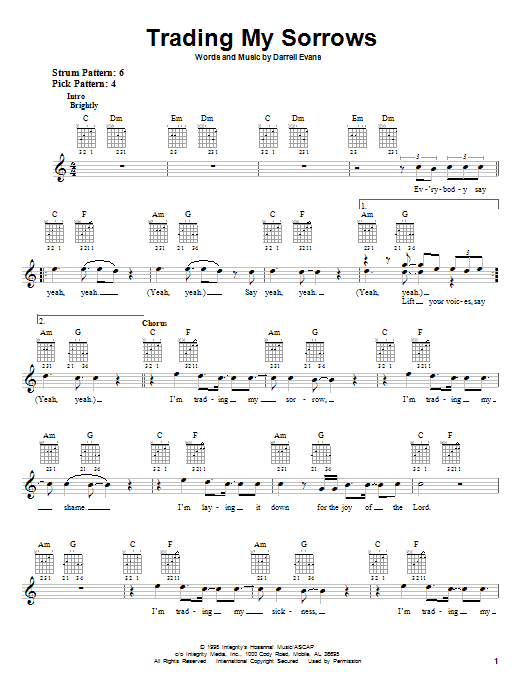 Darrell Evans Trading My Sorrows Sheet Music Notes & Chords for Easy Guitar - Download or Print PDF
