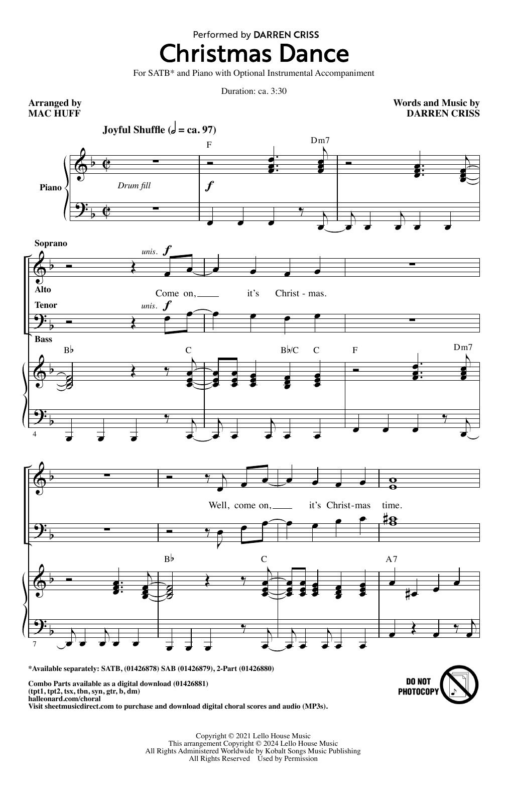 Darren Criss Christmas Dance (arr. Mac Huff) Sheet Music Notes & Chords for 2-Part Choir - Download or Print PDF