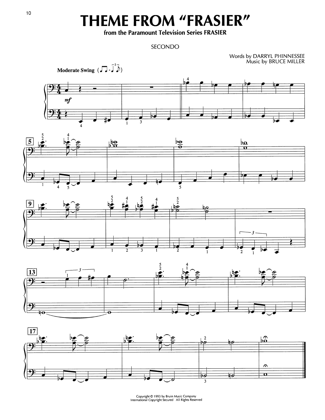 Darryl Phinnessee Frasier - End Title (Theme from Frasier) Sheet Music Notes & Chords for Piano Duet - Download or Print PDF