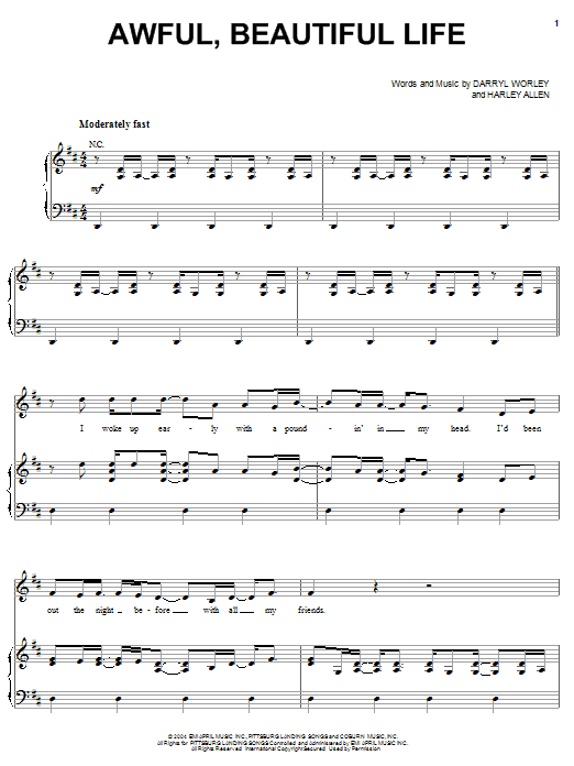 Darryl Worley Awful, Beautiful Life Sheet Music Notes & Chords for Piano, Vocal & Guitar (Right-Hand Melody) - Download or Print PDF