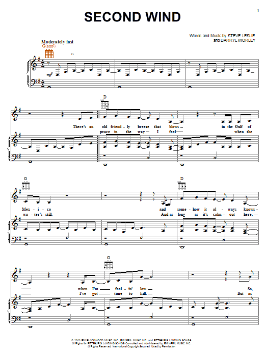 Darryl Worley Second Wind Sheet Music Notes & Chords for Piano, Vocal & Guitar (Right-Hand Melody) - Download or Print PDF