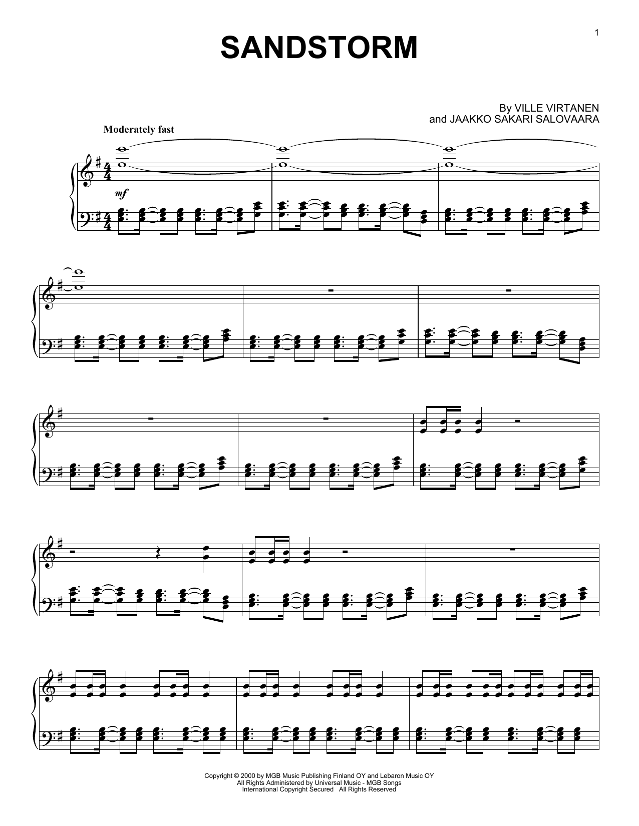 Darude Sandstorm Sheet Music Notes & Chords for Piano Solo - Download or Print PDF
