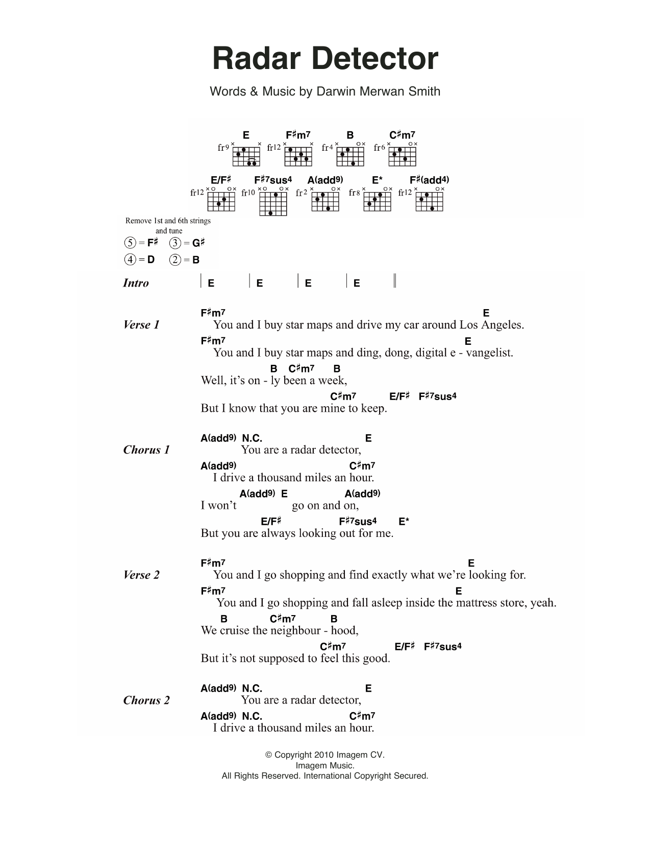 Darwin Deez Radar Detector Sheet Music Notes & Chords for Lyrics & Chords - Download or Print PDF