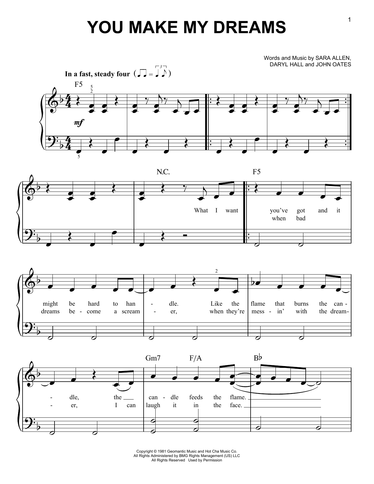 Daryl Hall & John Oates You Make My Dreams Sheet Music Notes & Chords for Easy Bass Tab - Download or Print PDF
