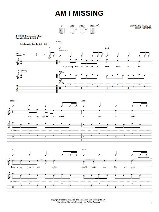 Dashboard Confessional Am I Missing Sheet Music Notes & Chords for Guitar Tab - Download or Print PDF