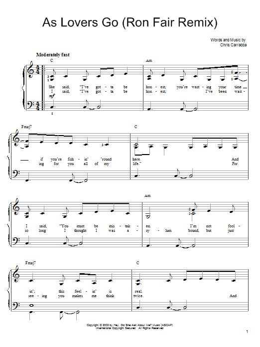 Dashboard Confessional As Lovers Go Sheet Music Notes & Chords for Piano, Vocal & Guitar (Right-Hand Melody) - Download or Print PDF