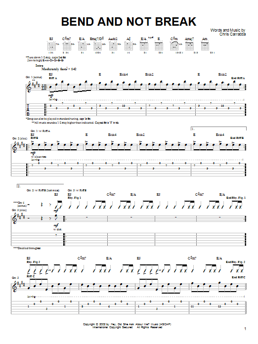 Dashboard Confessional Bend And Not Break Sheet Music Notes & Chords for Guitar Tab - Download or Print PDF