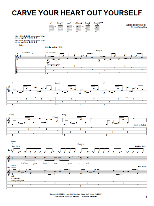 Dashboard Confessional Carve Your Heart Out Yourself Sheet Music Notes & Chords for Guitar Tab - Download or Print PDF
