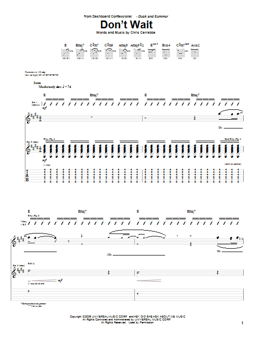 Dashboard Confessional Don't Wait Sheet Music Notes & Chords for Guitar Tab - Download or Print PDF