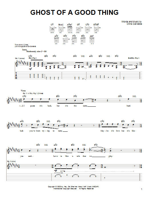 Dashboard Confessional Ghost Of A Good Thing Sheet Music Notes & Chords for Guitar Tab - Download or Print PDF