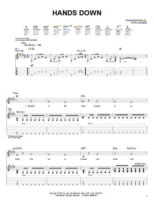 Dashboard Confessional Hands Down Sheet Music Notes & Chords for Lyrics & Chords - Download or Print PDF