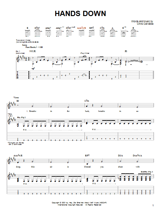 Dashboard Confessional Hands Down Sheet Music Notes & Chords for Guitar Lead Sheet - Download or Print PDF