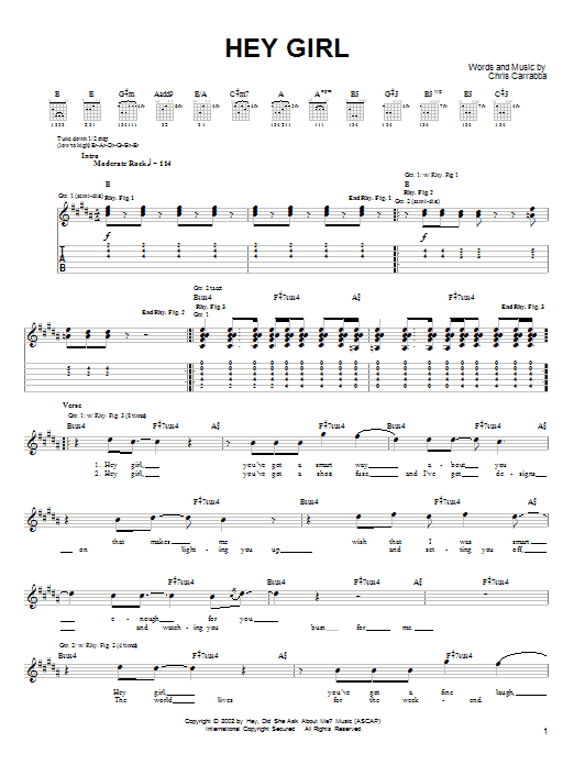 Dashboard Confessional Hey Girl Sheet Music Notes & Chords for Guitar Tab - Download or Print PDF