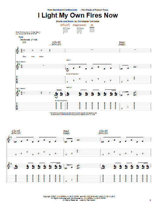 Dashboard Confessional I Light My Own Fires Now Sheet Music Notes & Chords for Guitar Tab - Download or Print PDF