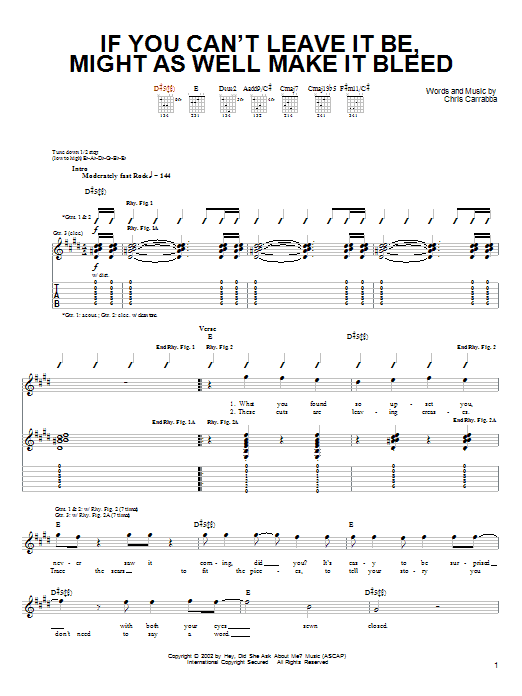 Dashboard Confessional If You Can't Leave It Be, Might As Well Make It Bleed Sheet Music Notes & Chords for Guitar Tab - Download or Print PDF