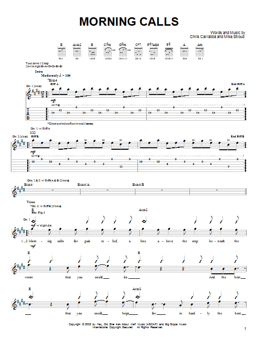 Dashboard Confessional Morning Calls Sheet Music Notes & Chords for Guitar Tab - Download or Print PDF