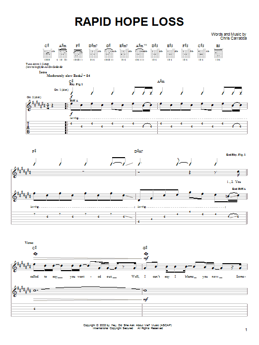 Dashboard Confessional Rapid Hope Loss Sheet Music Notes & Chords for Guitar Tab - Download or Print PDF