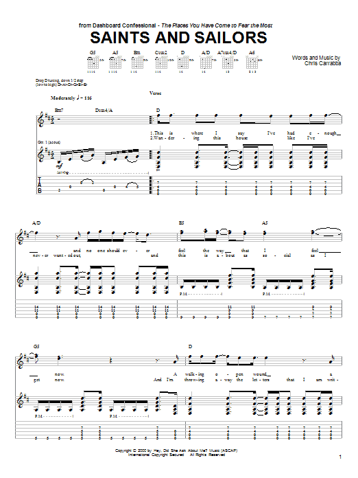 Dashboard Confessional Saints And Sailors Sheet Music Notes & Chords for Guitar Tab - Download or Print PDF