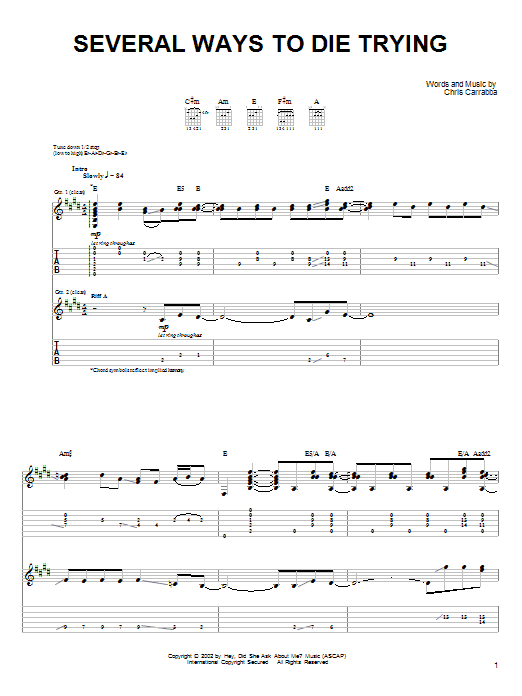 Dashboard Confessional Several Ways To Die Trying Sheet Music Notes & Chords for Guitar Tab - Download or Print PDF