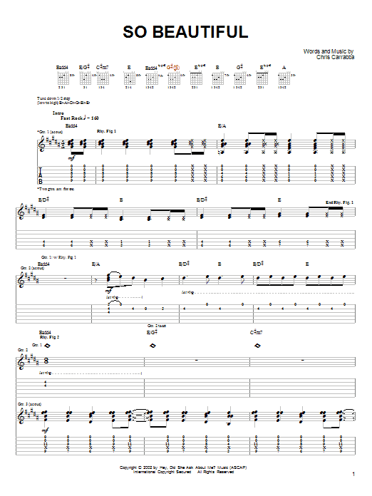 Dashboard Confessional So Beautiful Sheet Music Notes & Chords for Guitar Tab - Download or Print PDF