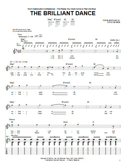 Dashboard Confessional The Brilliant Dance Sheet Music Notes & Chords for Guitar Tab - Download or Print PDF