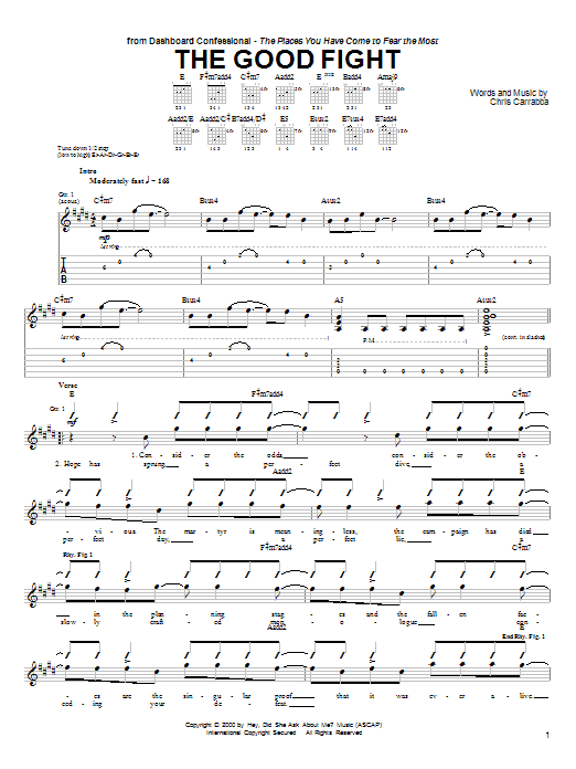 Dashboard Confessional The Good Fight Sheet Music Notes & Chords for Guitar Tab - Download or Print PDF