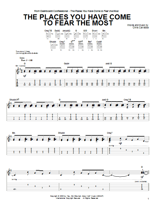 Dashboard Confessional The Places You Have Come To Fear The Most Sheet Music Notes & Chords for Guitar Tab - Download or Print PDF