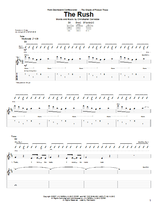 Dashboard Confessional The Rush Sheet Music Notes & Chords for Guitar Tab - Download or Print PDF