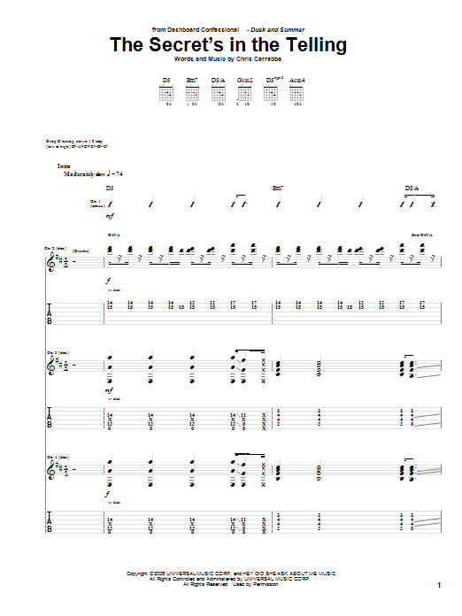 Dashboard Confessional The Secret's In The Telling Sheet Music Notes & Chords for Guitar Tab - Download or Print PDF