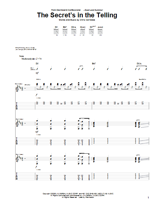 Dashboard Confessional The Secret's In The Telling sheet music notes and chords. Download Printable PDF.