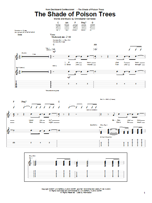 Dashboard Confessional The Shade Of Poison Trees Sheet Music Notes & Chords for Guitar Tab - Download or Print PDF