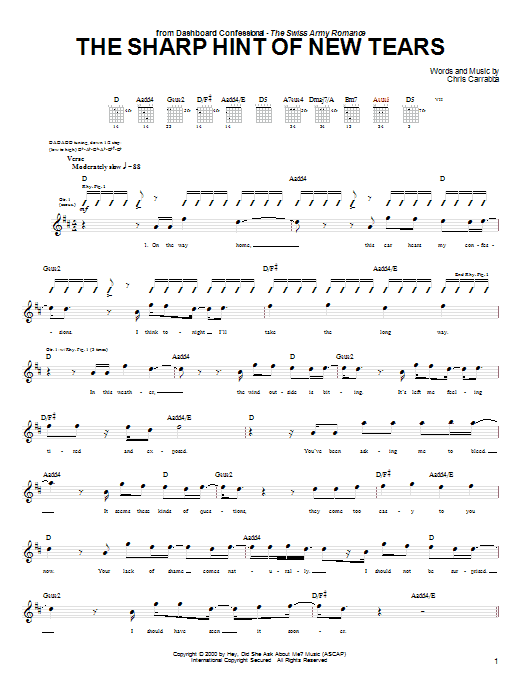 Dashboard Confessional The Sharp Hint Of New Tears Sheet Music Notes & Chords for Guitar Tab - Download or Print PDF