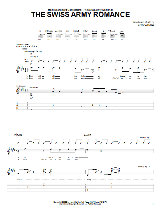 Dashboard Confessional The Swiss Army Romance Sheet Music Notes & Chords for Guitar Tab - Download or Print PDF