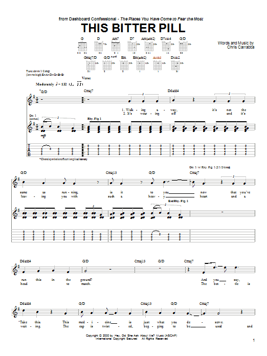 Dashboard Confessional This Bitter Pill Sheet Music Notes & Chords for Guitar Tab - Download or Print PDF Dashboard Confessional This Bitter Pill Sheet Music Notes & Chords for Guitar Tab - Download or Print PDF