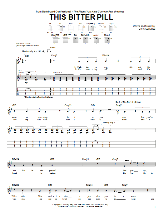 Dashboard Confessional This Bitter Pill Sheet Music Notes & Chords for Guitar Tab - Download or Print PDF