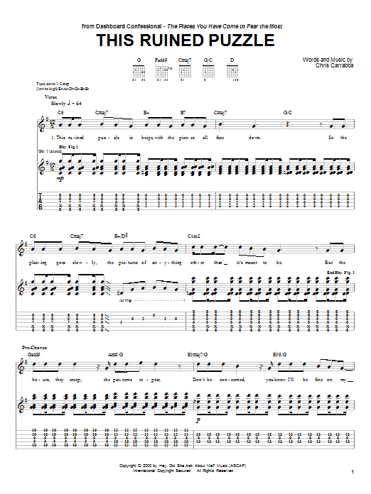 Dashboard Confessional This Ruined Puzzle Sheet Music Notes & Chords for Guitar Tab - Download or Print PDF