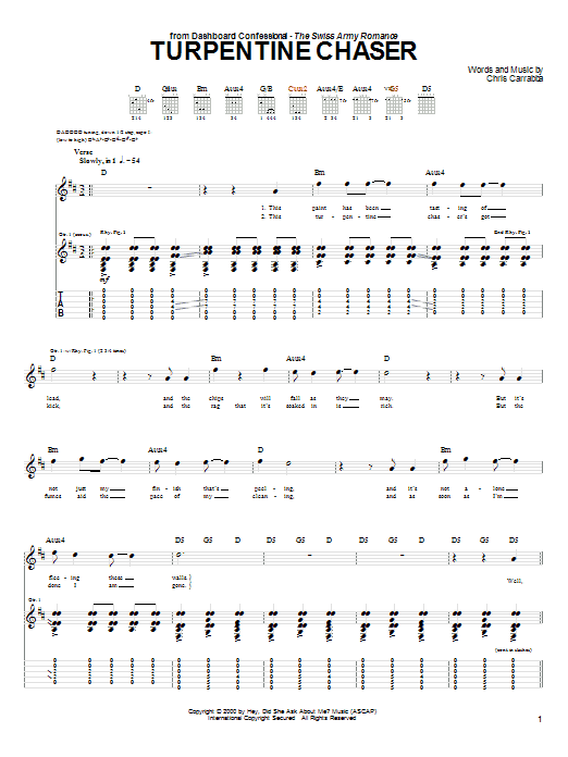 Dashboard Confessional Turpentine Chaser Sheet Music Notes & Chords for Guitar Tab - Download or Print PDF