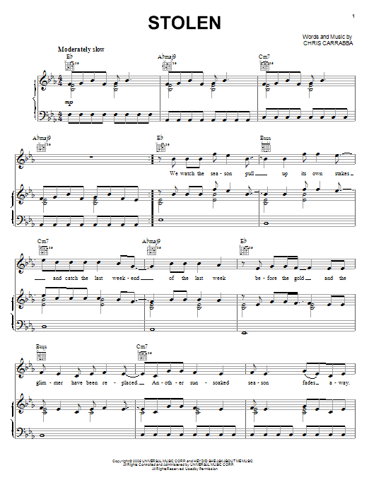 Preview Dashboard Confessional Stolen Rock sheet music, notes and chords for Lyrics & Chords, SKU: 94116 Stolen sheet music