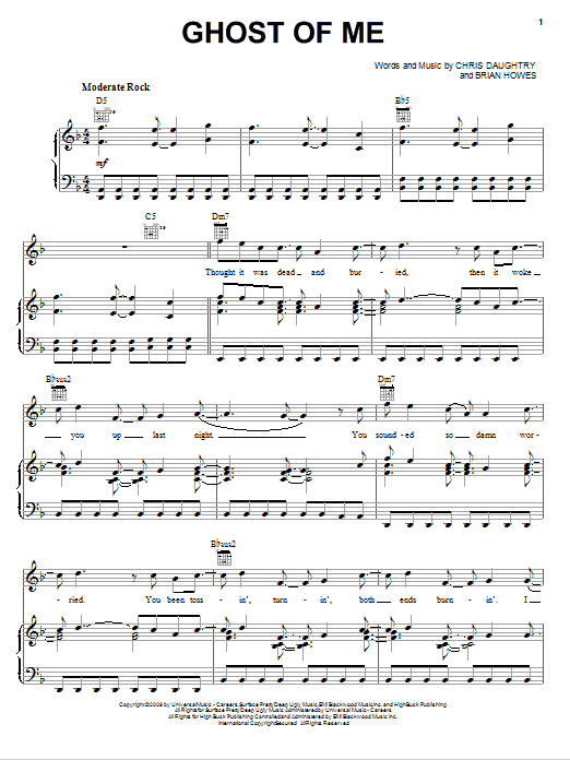 Daughtry Ghost Of Me Sheet Music Notes & Chords for Piano, Vocal & Guitar (Right-Hand Melody) - Download or Print PDF