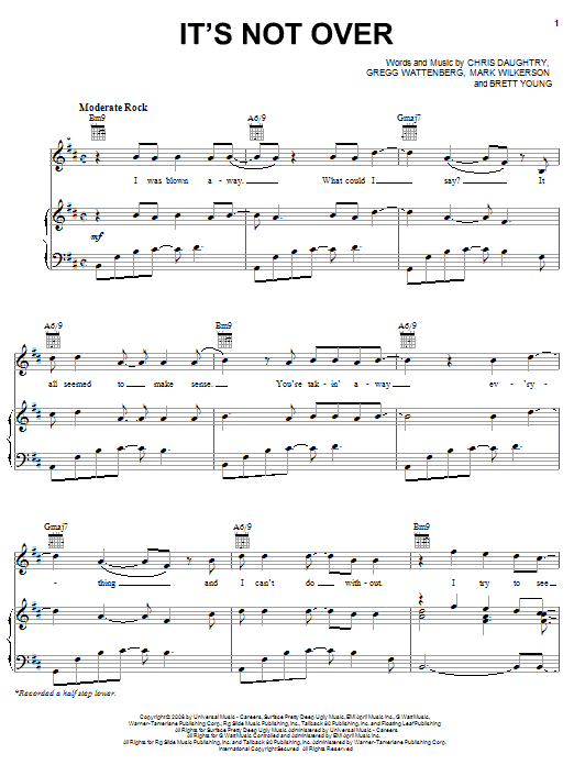 Daughtry It's Not Over Sheet Music Notes & Chords for Easy Guitar Tab - Download or Print PDF