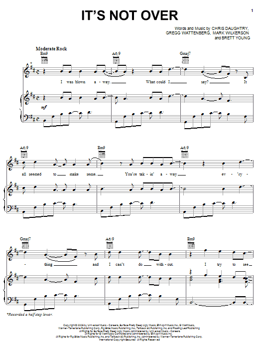 Daughtry It's Not Over Sheet Music Notes & Chords for Piano, Vocal & Guitar (Right-Hand Melody) - Download or Print PDF