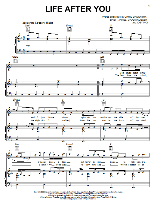 Daughtry Life After You Sheet Music Notes & Chords for Easy Guitar Tab - Download or Print PDF