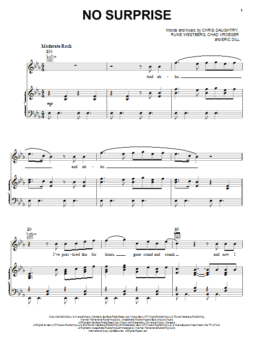 Preview Daughtry No Surprise Rock sheet music, notes and chords for Guitar Tab, SKU: 72664 No Surprise sheet music
